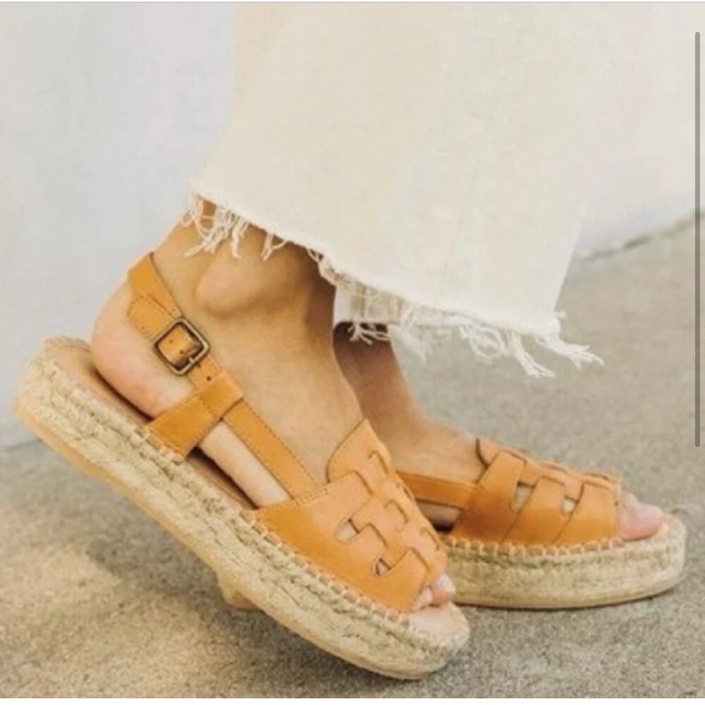Soludos Tan Leather Woven Espadrille Sandals - Picture 2 of 8